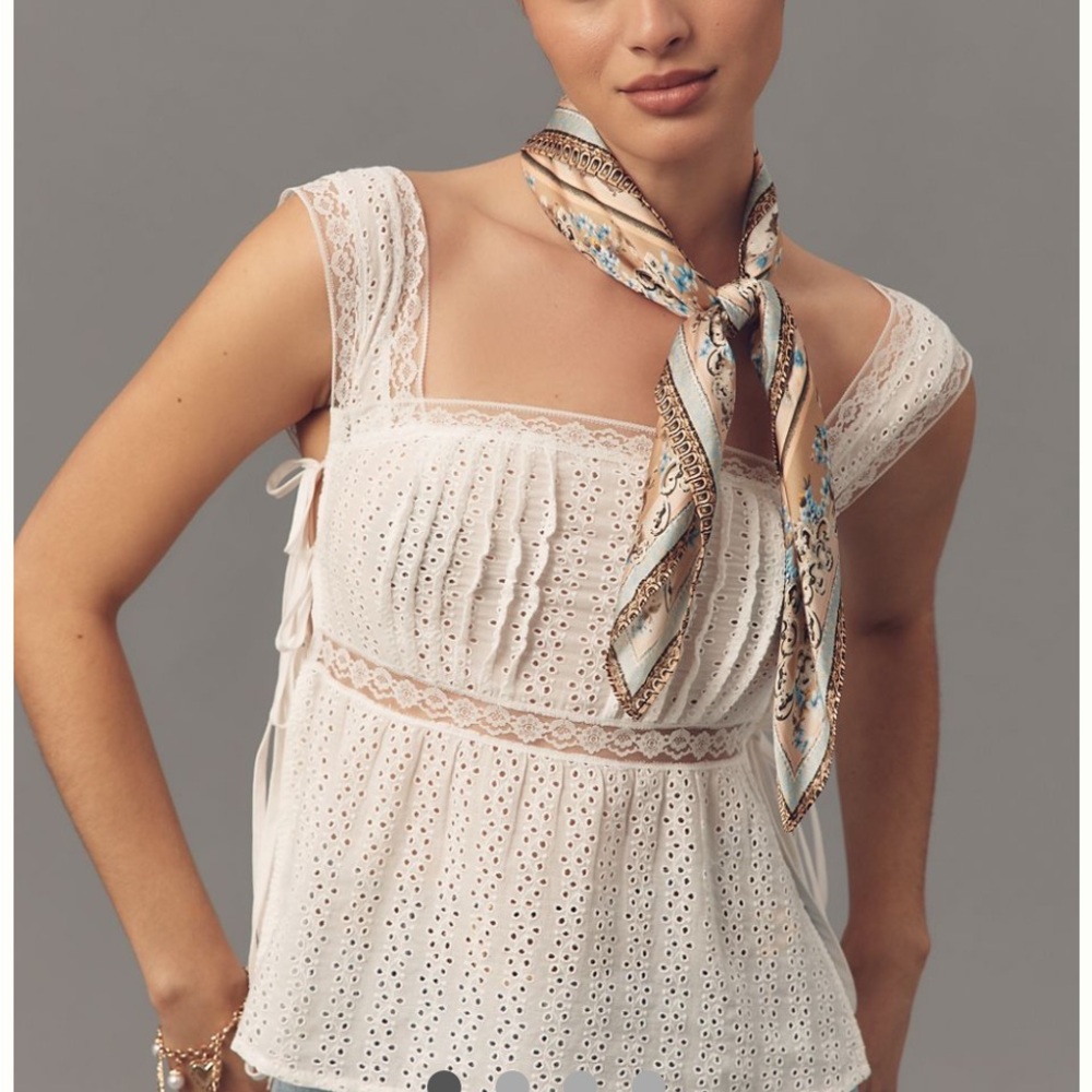 NWT Anthropologie Pilcro Square-Neck Cotton Pintuck Blouse - White  size Medium